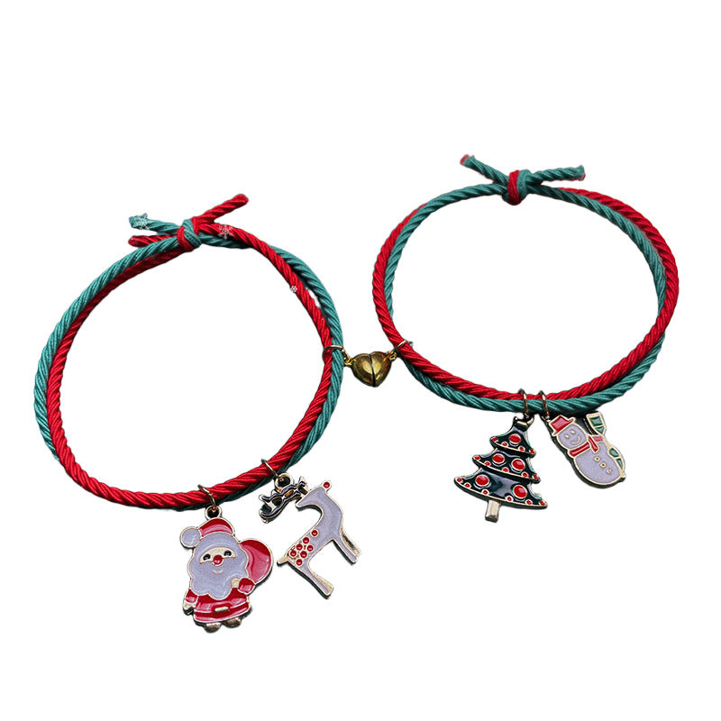 Wholesale Hand-woven dating atmosphere Christmas tree old man green and red string Christmas bracelet